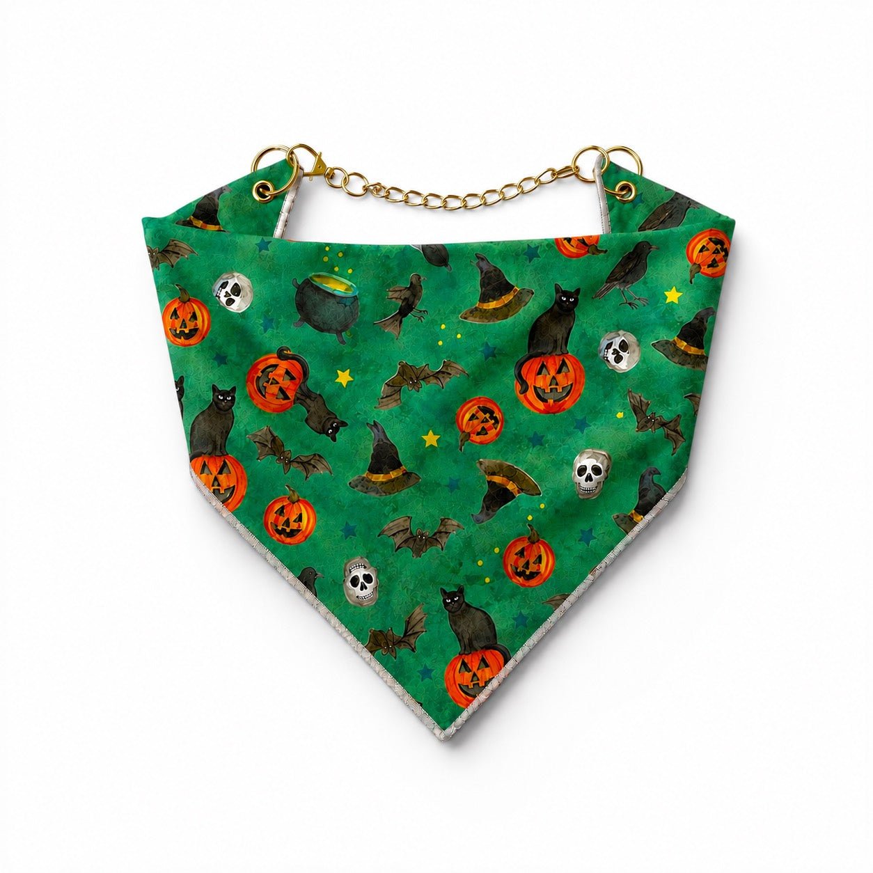 Adjustable Gold Chain Dog Bandana - Emerald Fright Night