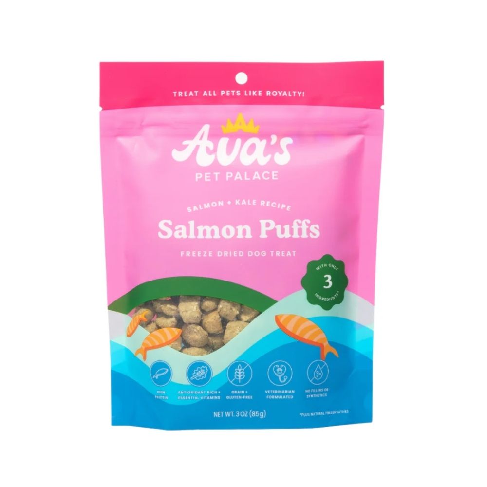Ava's Pet Palace Freeze Dried Dog Treats - Salmon Puffs ( 6-Pack on Hanging Clip Strips )