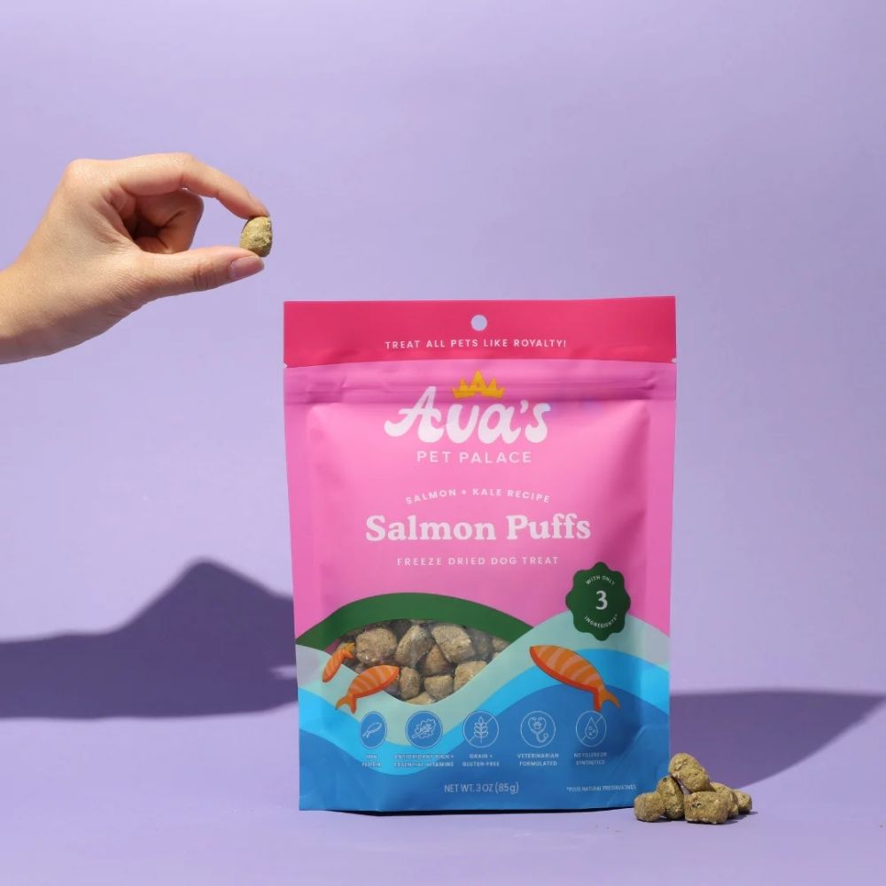 Ava's Pet Palace Freeze Dried Dog Treats - Salmon Puffs ( 6-Pack on Hanging Clip Strips )