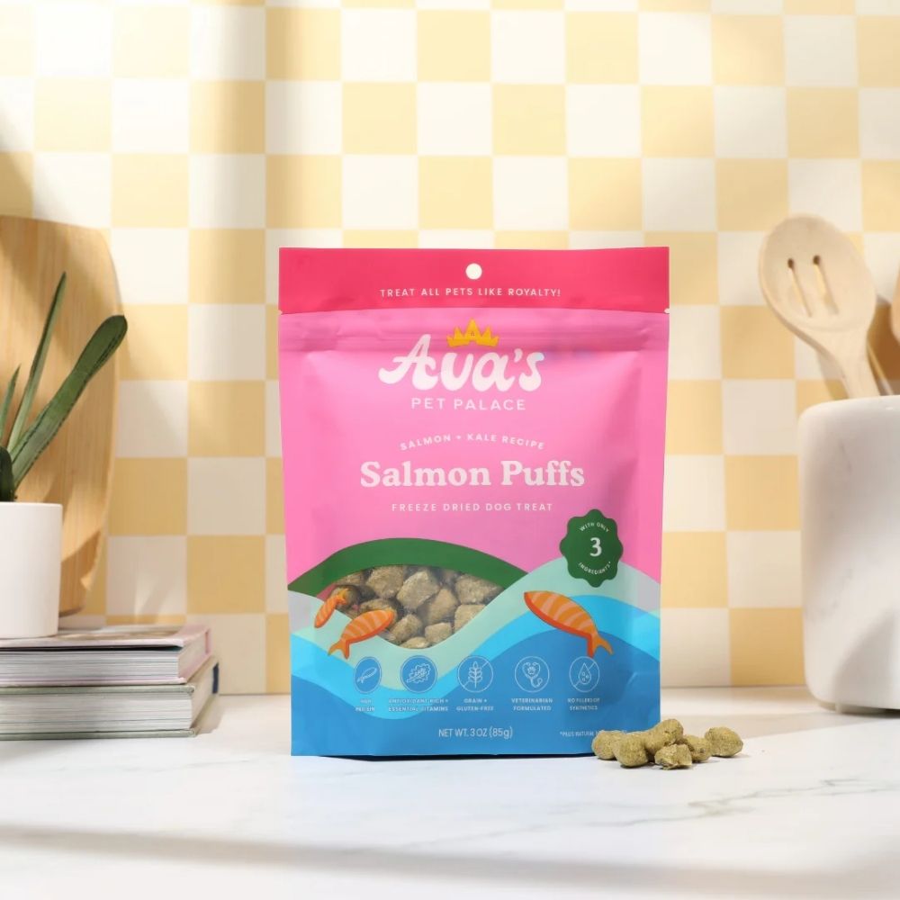 Ava's Pet Palace Freeze Dried Dog Treats - Salmon Puffs ( 6-Pack on Hanging Clip Strips )