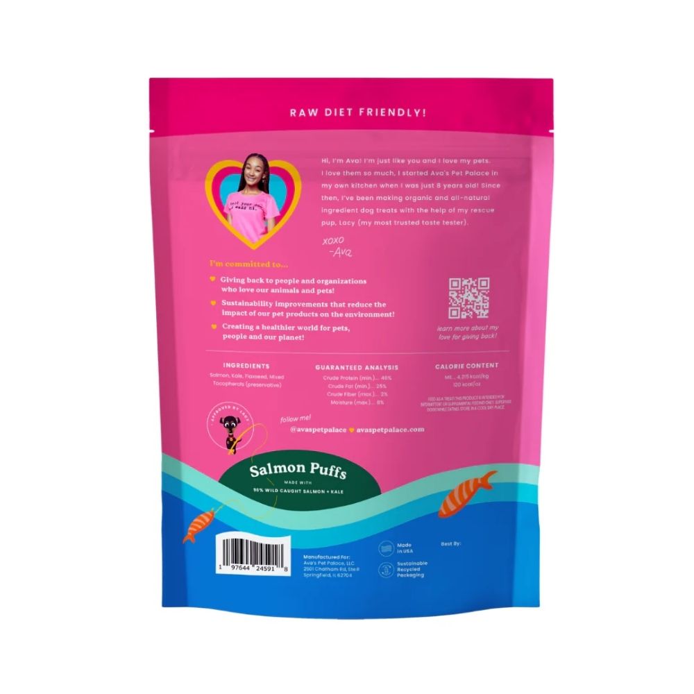 Ava's Pet Palace Freeze Dried Dog Treats - Salmon Puffs ( 6-Pack on Hanging Clip Strips )