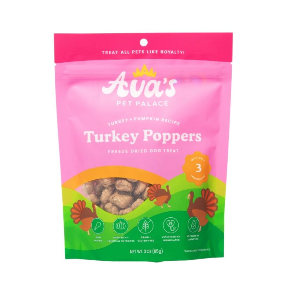 Ava's Pet Palace Freeze Dried Dog Treats - Turkey Poppers ( 6-Pack on Hanging Clip Strips )