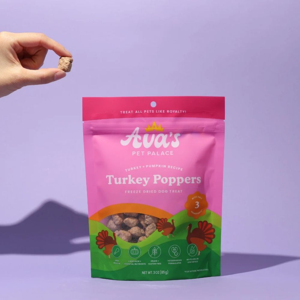 Ava's Pet Palace Freeze Dried Dog Treats - Turkey Poppers ( 6-Pack on Hanging Clip Strips )
