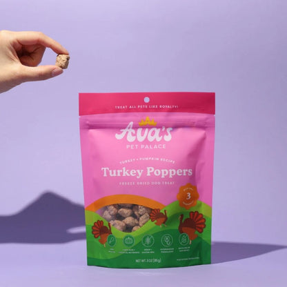 Ava's Pet Palace Freeze Dried Dog Treats - Turkey Poppers ( 6-Pack on Hanging Clip Strips )