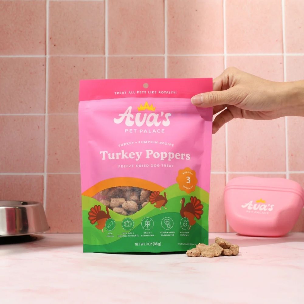 Ava's Pet Palace Freeze Dried Dog Treats - Turkey Poppers ( 6-Pack on Hanging Clip Strips )