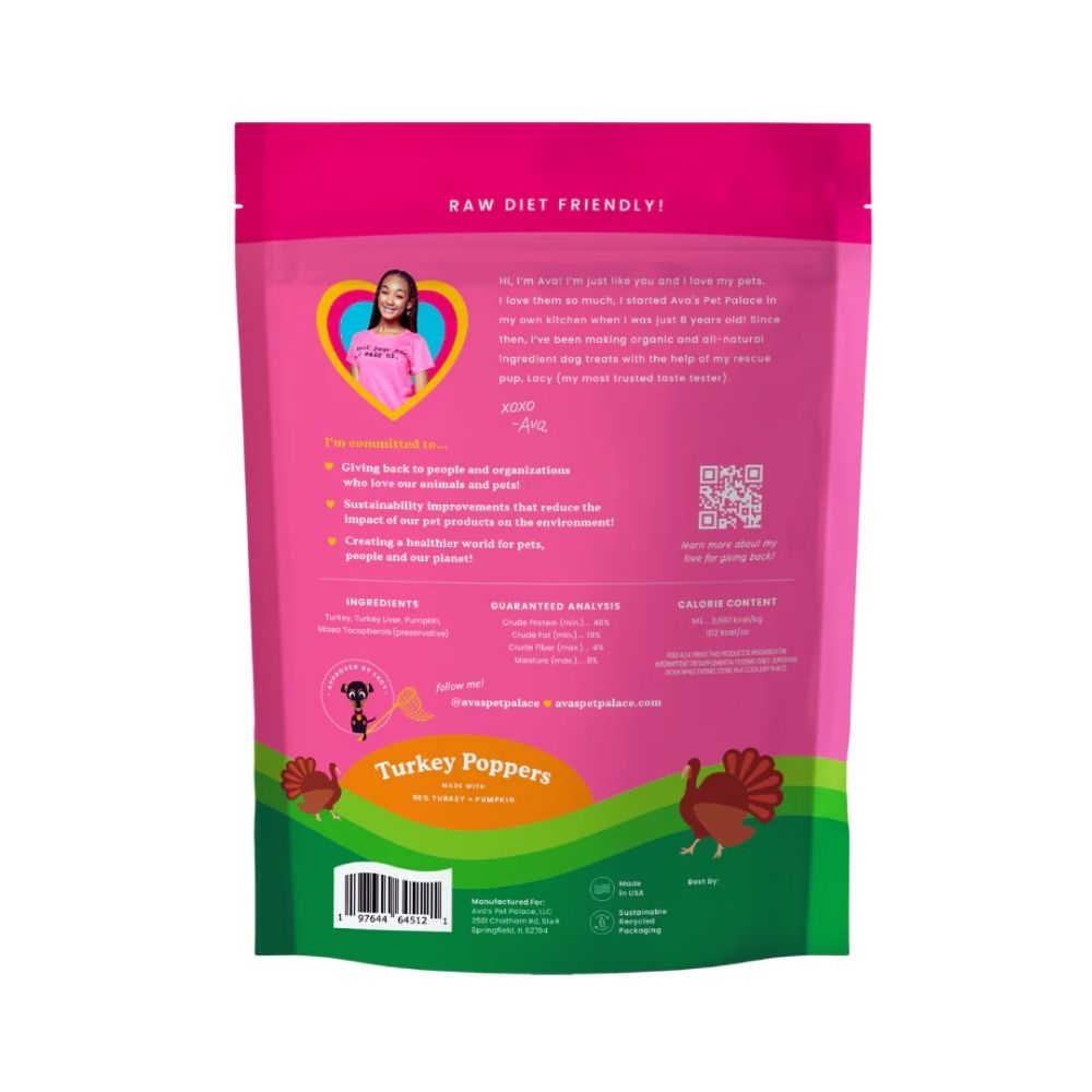 Ava's Pet Palace Freeze Dried Dog Treats - Turkey Poppers ( 6-Pack on Hanging Clip Strips )