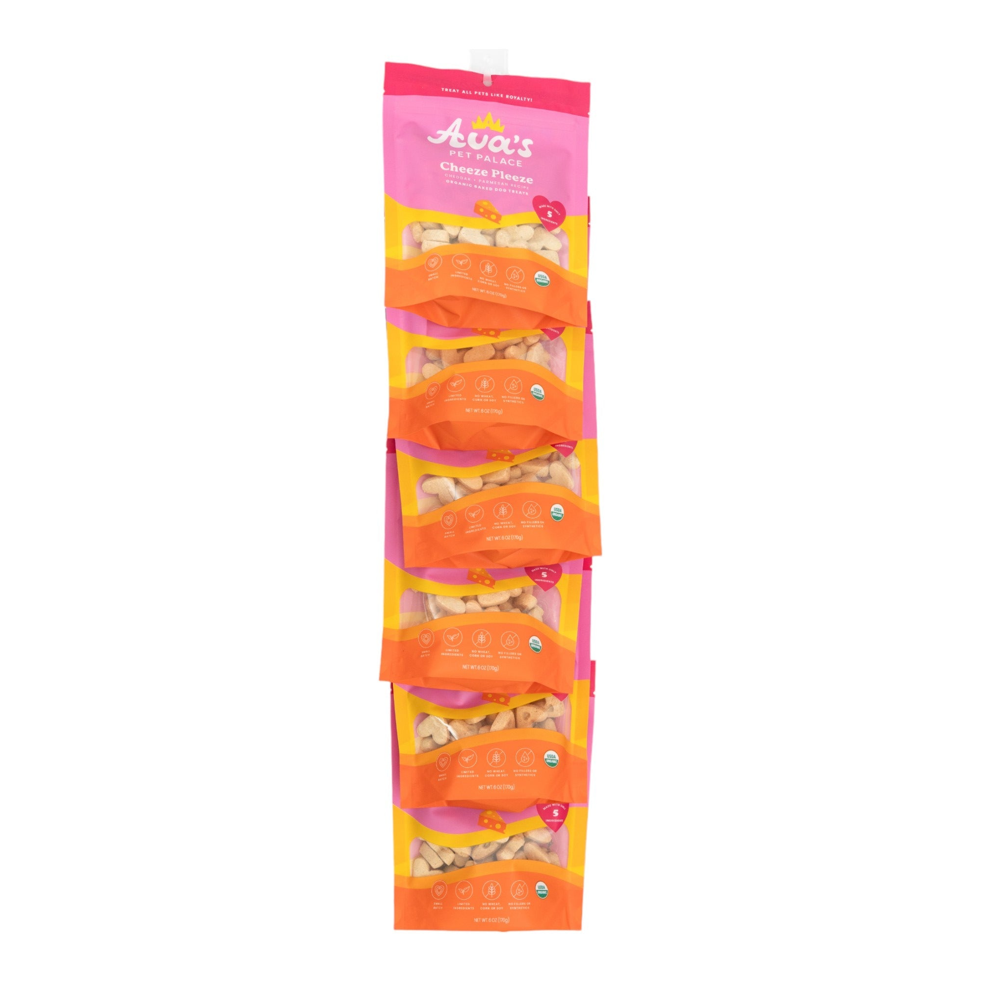 Ava's Pet Palace Organic Baked Dog Treats - Cheeze Pleeze (6-Pack on Hanging Clip Strips)