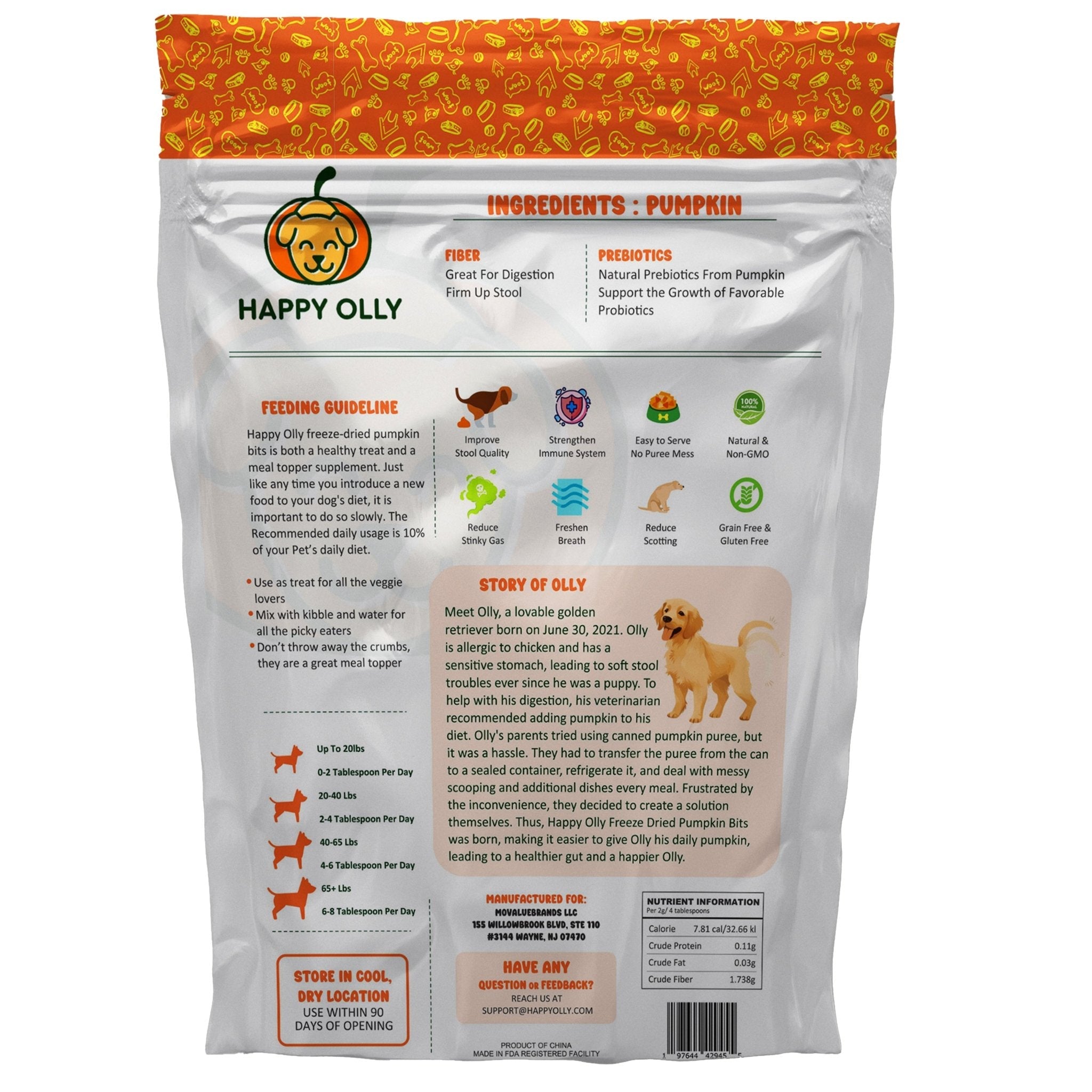 Happy Olly Single Ingredient Freeze Dried Pumpkin Bits