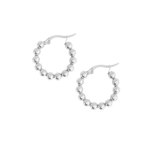 ROCCO SMALL SILVER BEADED HOOP EARRINGS