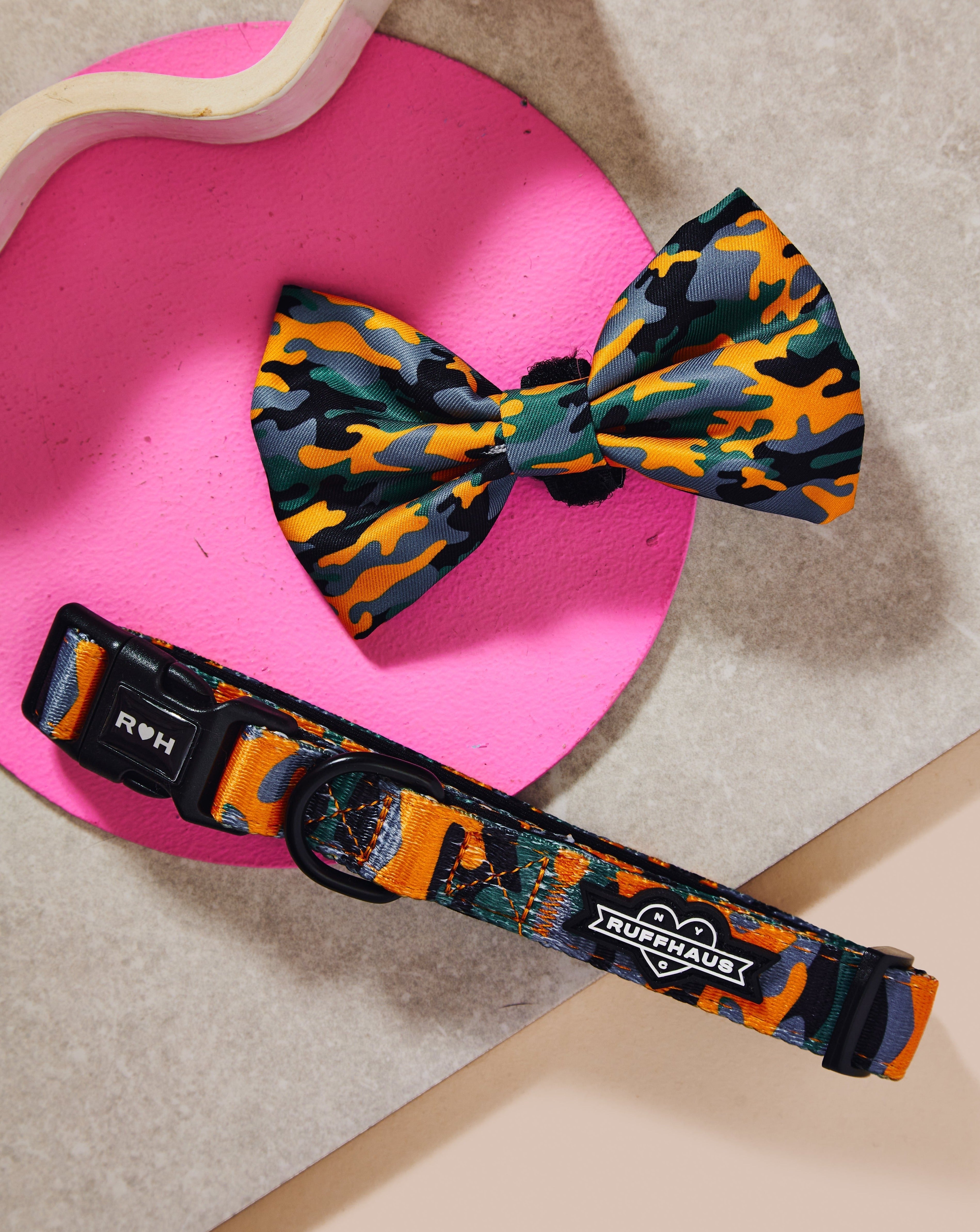 Camo QT Orange Collar & Bowtie