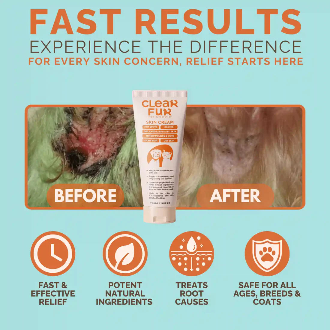 ClearFur Natural Hot Spot & Itch Relief Skin Cream for Dogs & Cats (Box of 4)
