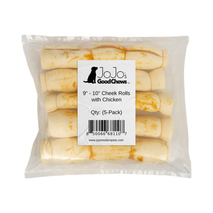 9”–10” Chicken Basted Beef Cheek Rolls – All-Natural, Long-Lasting Dog Treats (5-Count)