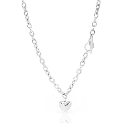 AMIEE SILVER HEART TOGGLE CHAIN NECKLACE
