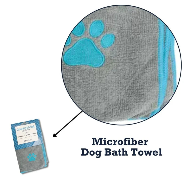Country Living Quick Drying Microfiber Dog Bath Towel with Paw Print (Gray)