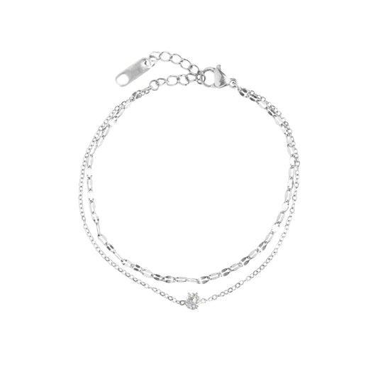 BIJOU SILVER DAINTY DUO SOLITAIRE BRACELET
