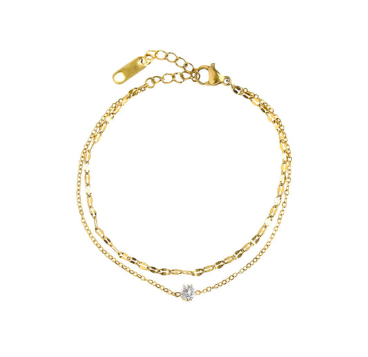 BIJOU GOLD DAINTY DUO SOLITAIRE BRACELET