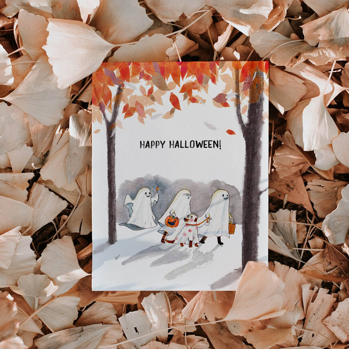 Trick or Treat Ghost Friends Halloween Card