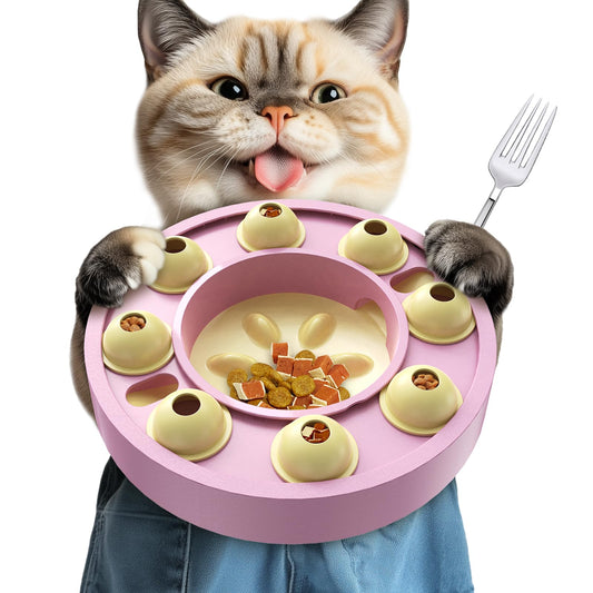 KADTC U.S. Brand & Design - Cat Treat Puzzle Feeder for Indoor Cats Slow Food Bowl Kitten Enrichment Pink Toys Kitty Stimulating Game Christmas And New Year Gift