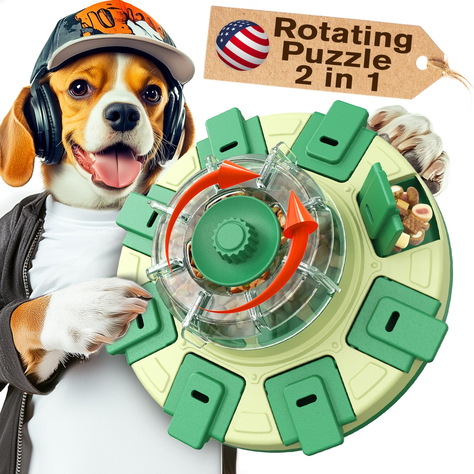 KADTC Level 2 in 1 Dog Spinning Puzzle Toys for Small/Medium/Larger Dogs Adjustable Treat Dispensing Food Puzzles Slow Feeder Brain Stimulating Puppy Mental Stimulation Enrichment Interactive Game