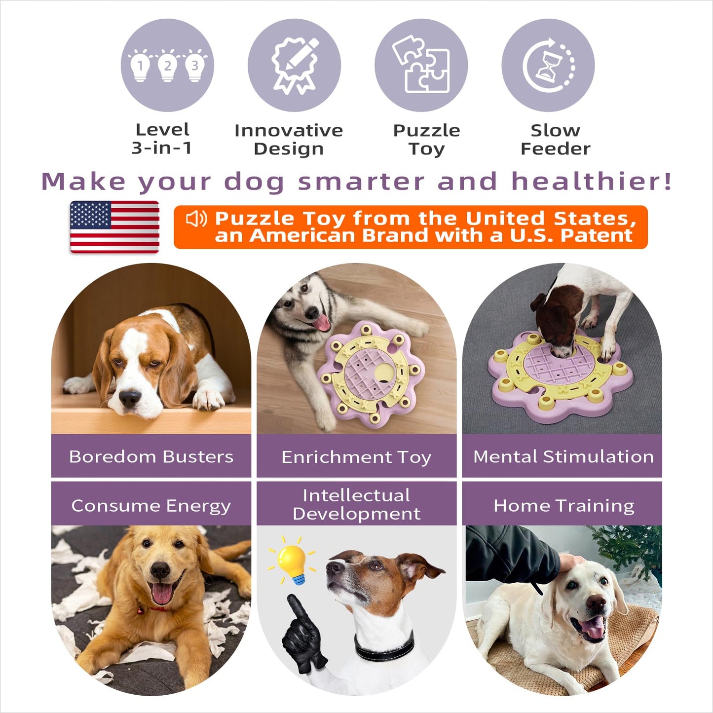 KADTC U.S. Brand & Design All in ONE -3 Levels of Challenge Dog Puzzle Toy Halloween Toys For Small/Medium/Large Dogs Treat Puzzles Food Slow Feeder Puppy Brain Mental Stimulation Game Birthday Gift