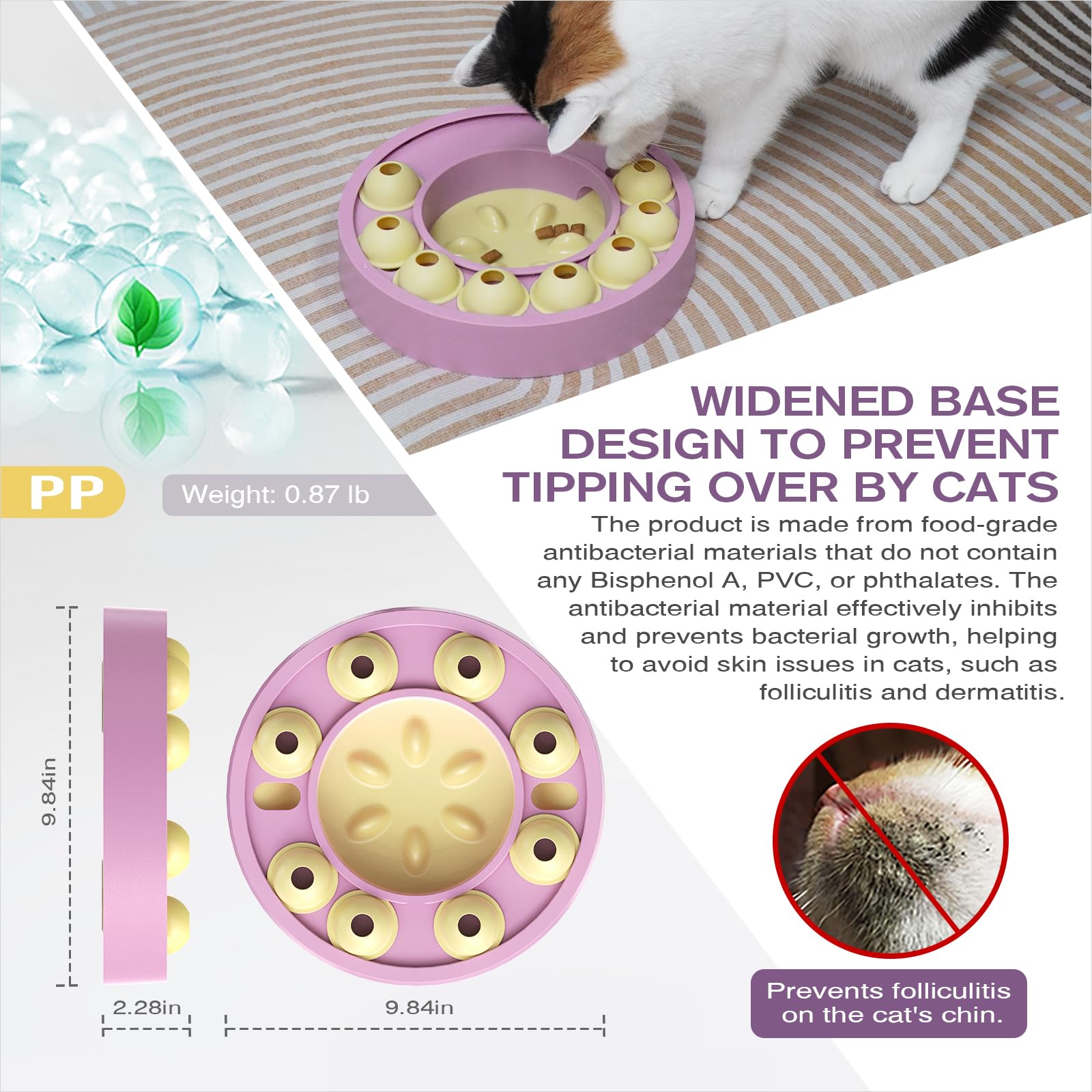 KADTC U.S. Brand & Design - Cat Treat Puzzle Feeder for Indoor Cats Slow Food Bowl Kitten Enrichment Pink Toys Kitty Stimulating Game Christmas And New Year Gift