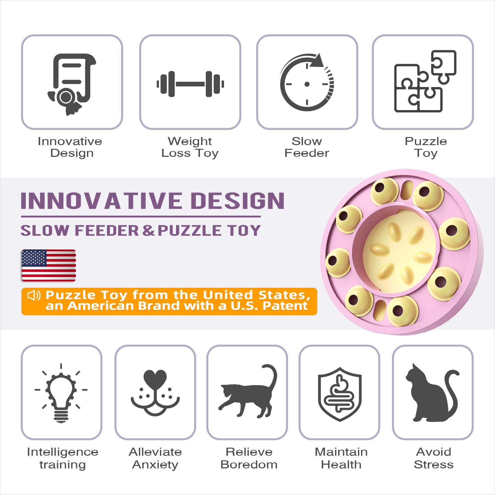 KADTC U.S. Brand & Design - Cat Treat Puzzle Feeder for Indoor Cats Slow Food Bowl Kitten Enrichment Pink Toys Kitty Stimulating Game Christmas And New Year Gift