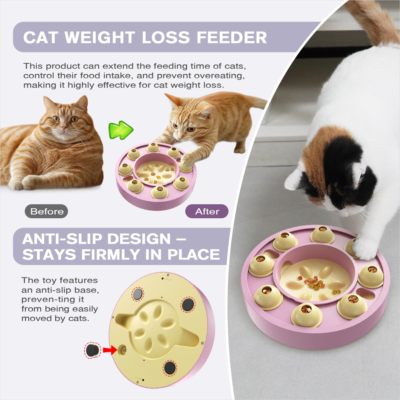 KADTC U.S. Brand & Design - Cat Treat Puzzle Feeder for Indoor Cats Slow Food Bowl Kitten Enrichment Pink Toys Kitty Stimulating Game Christmas And New Year Gift