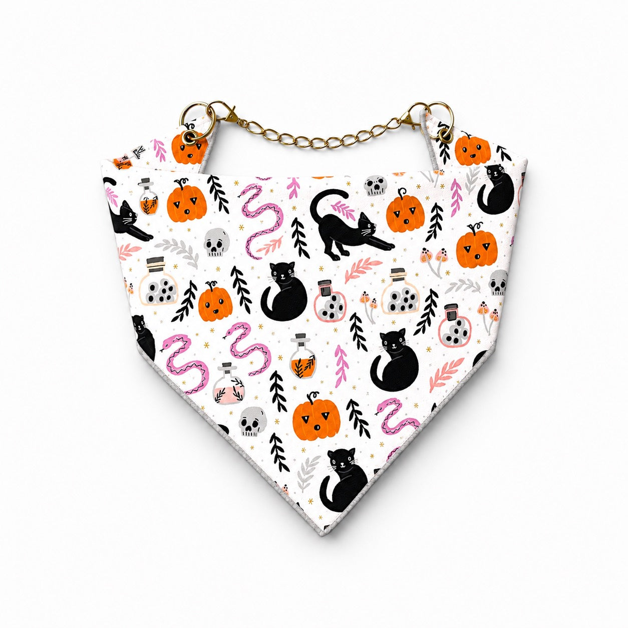 Adjustable Gold Chain Dog Bandana - Black Cat Potions
