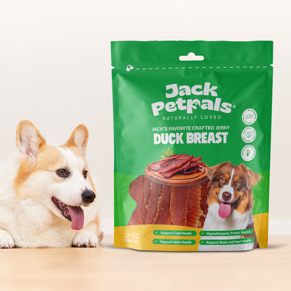 Jack PetPals Handcrafted Jerky Duck Breast Dog Treats (12oz) ( 6-Pack on Hanging Clip Strips )
