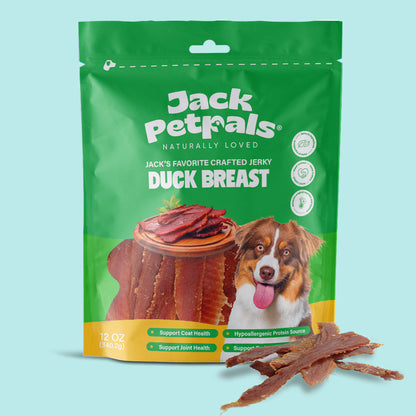 Jack PetPals Handcrafted Jerky Duck Breast Dog Treats (12oz) ( 6-Pack on Hanging Clip Strips )