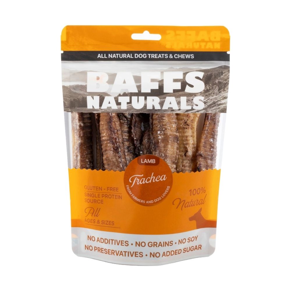 BAFFS NATURALS All-Natural Premium Lamb Trachea Dog Chews – (10-Piece Bag)