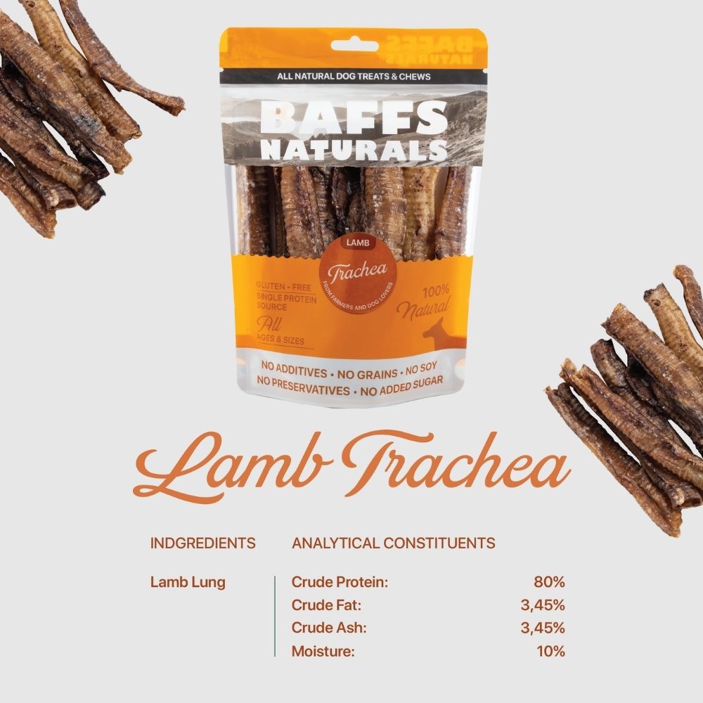 BAFFS NATURALS All-Natural Premium Lamb Trachea Dog Chews – (10-Piece Bag)