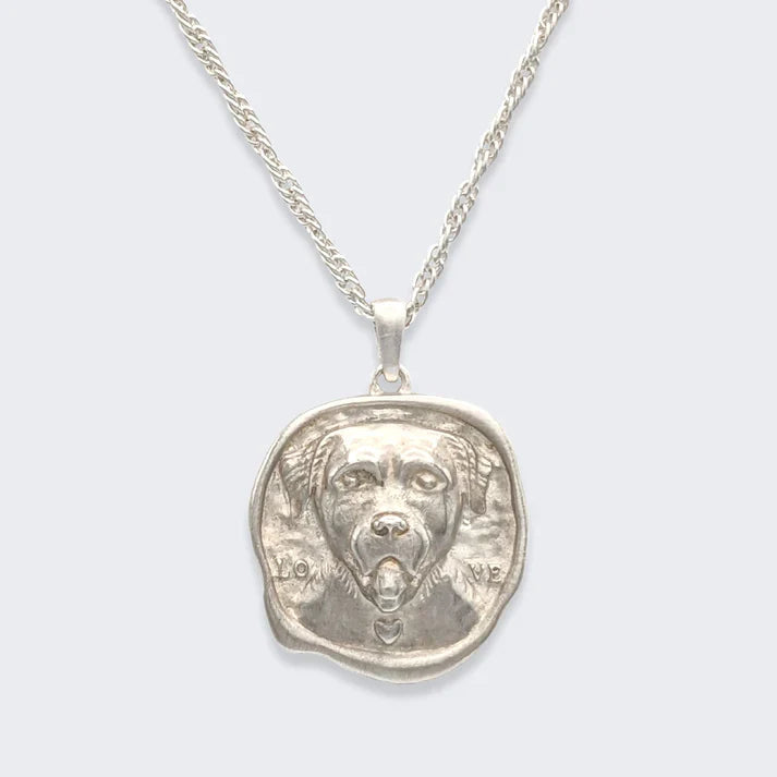 Lars Reversible Dog Coin Necklace, Sterling Silver