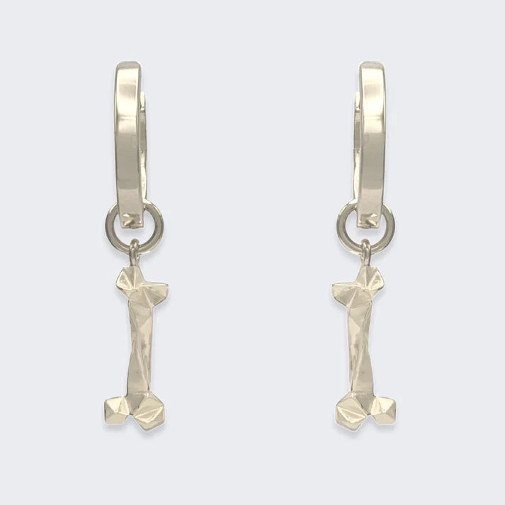 Mars Dog Bone Huggie Hoop Earrings, Sterling Silver