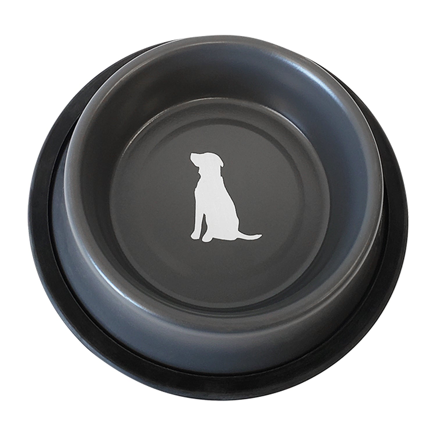 Nonskid Stainless Steel Dog Bowl with Dog Print - Matte Gray