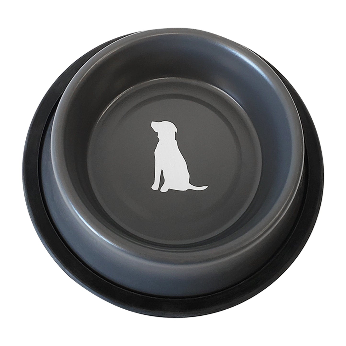 Nonskid Stainless Steel Dog Bowl with Dog Print - Matte Gray