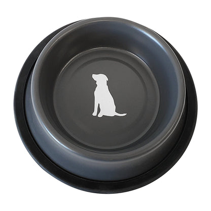 Nonskid Stainless Steel Dog Bowl with Dog Print - Matte Gray