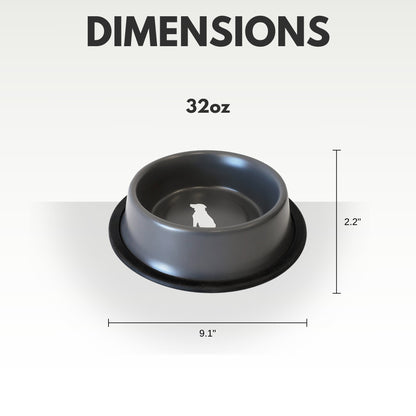 Nonskid Stainless Steel Dog Bowl with Dog Print - Matte Gray
