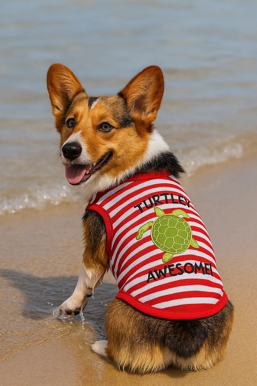 Parisian Pet 'Turtley Awesome' Dog Shirt – Fun Slogan Cotton Pet T-Shirt for Dogs & Cats, Red and White Stripes
