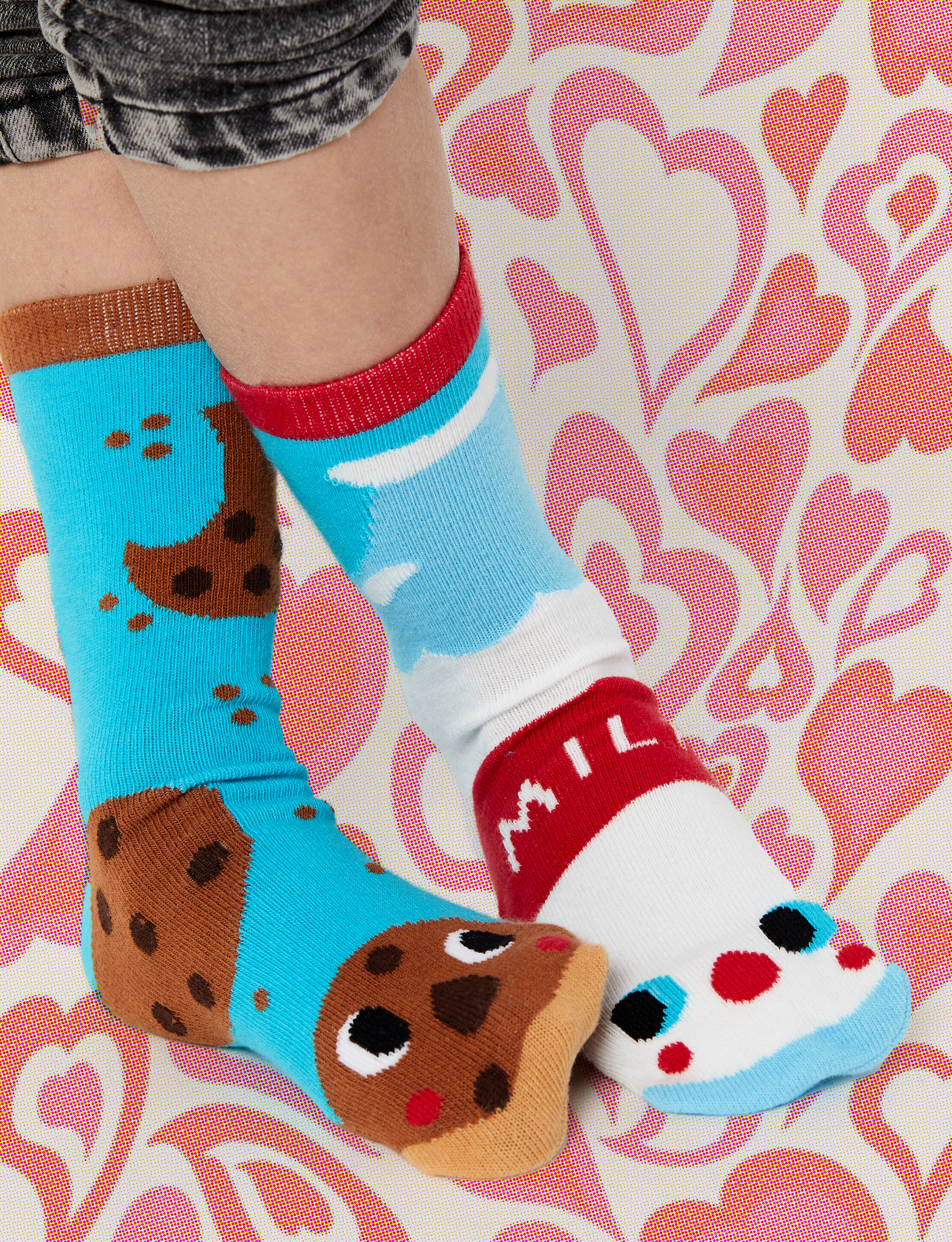 WE GO TOGETHER LIKE MILK & COOKIES! KID MISMATCHED SOCKS