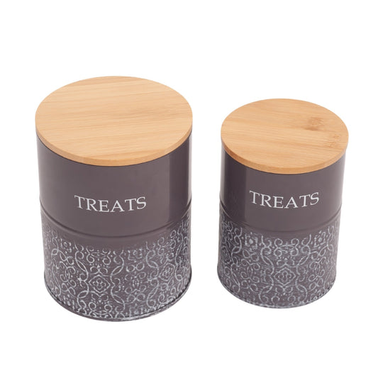 Set of 2 Pet Treat Storage Canister - Volcanic Gray & White