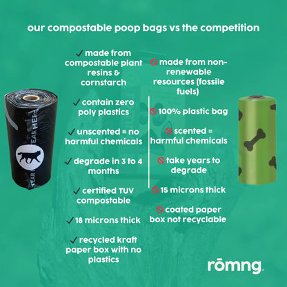 Bamboo Poop Bag Dispenser w/ 1 Compostable roll