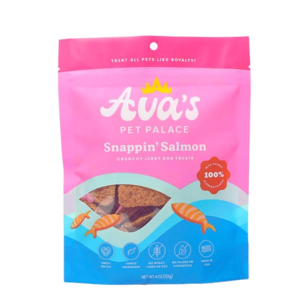 Ava's Pet Palace Crunchy Jerky Dog Treats - Snappin' Salmon ( 6-Pack on Hanging Clip Strips )