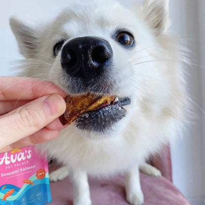 Ava's Pet Palace Crunchy Jerky Dog Treats - Snappin' Salmon ( 6-Pack on Hanging Clip Strips )