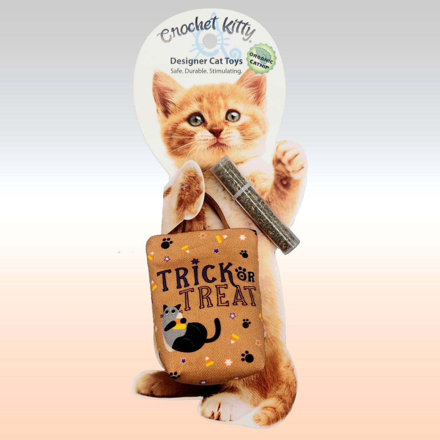 NEW - Refillable Trick or Treat Brown Bag Cat Toy