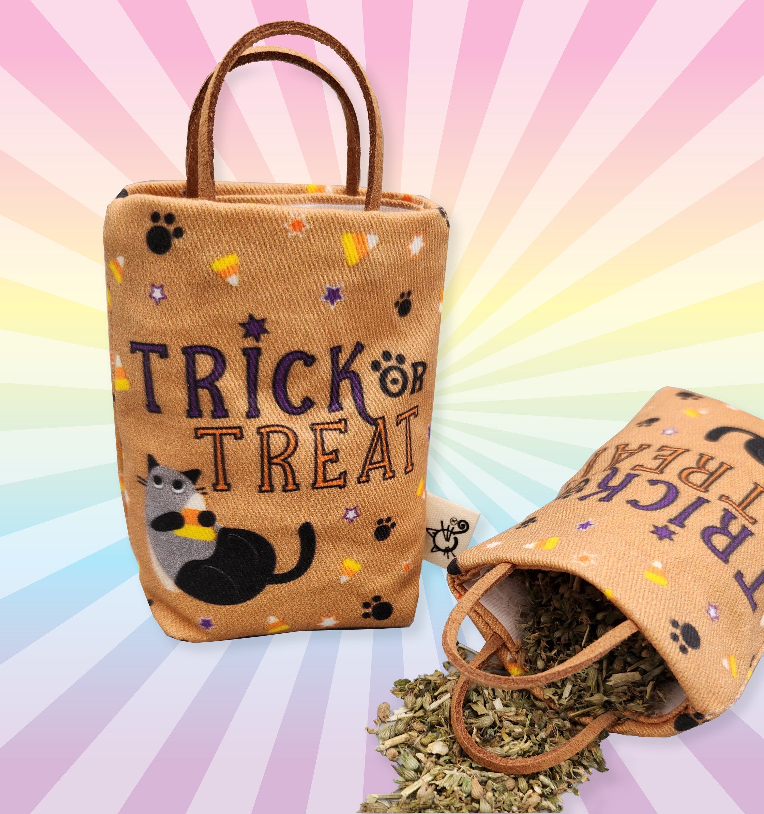 NEW - Refillable Trick or Treat Brown Bag Cat Toy