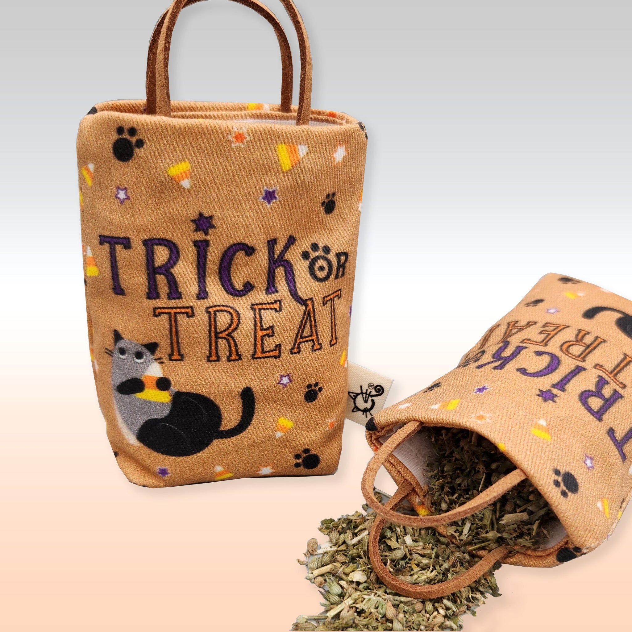 NEW - Refillable Trick or Treat Brown Bag Cat Toy