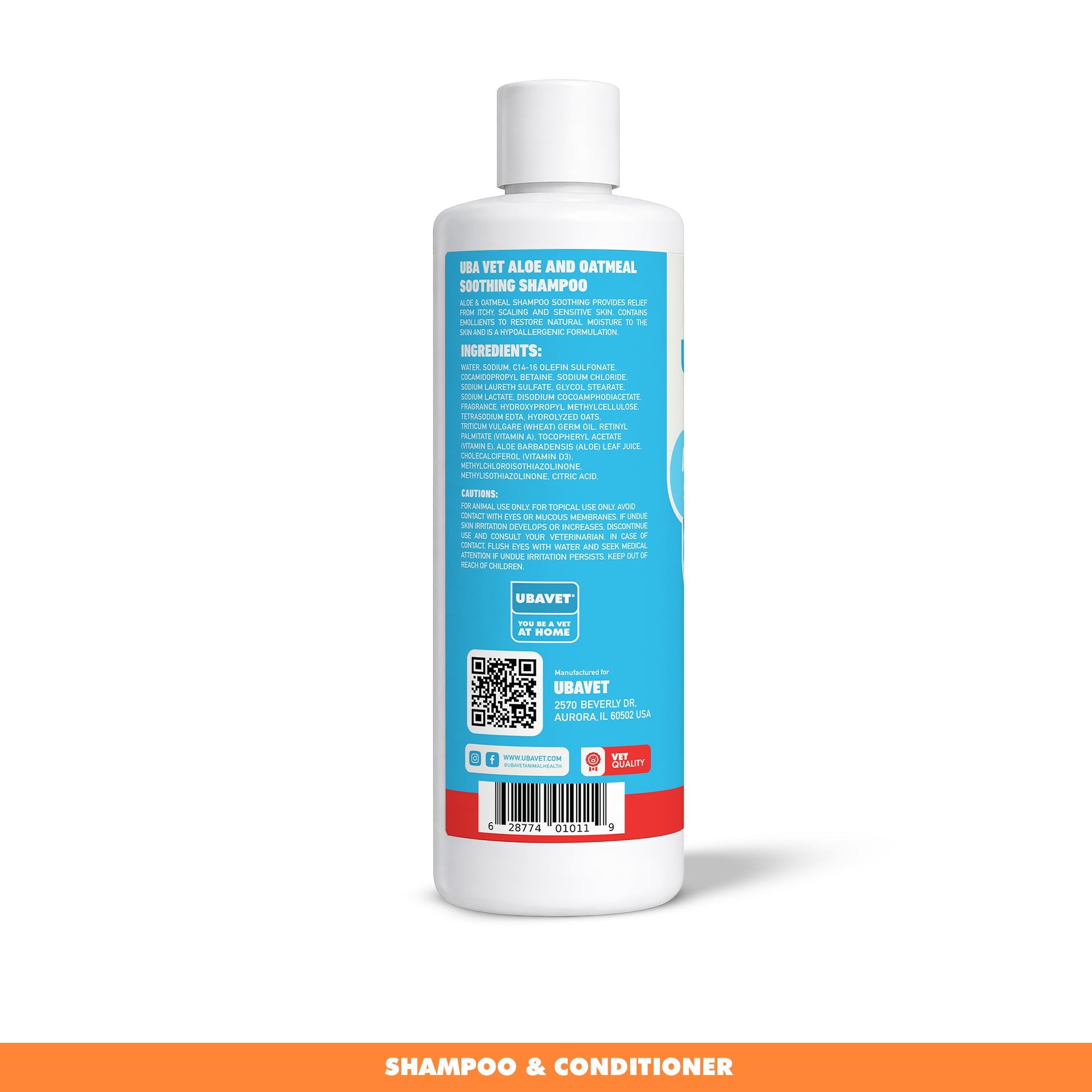 UBAVET Aloe & Oatmeal Shampoo for Dogs & Cats (16.9 fl oz / 500ml)