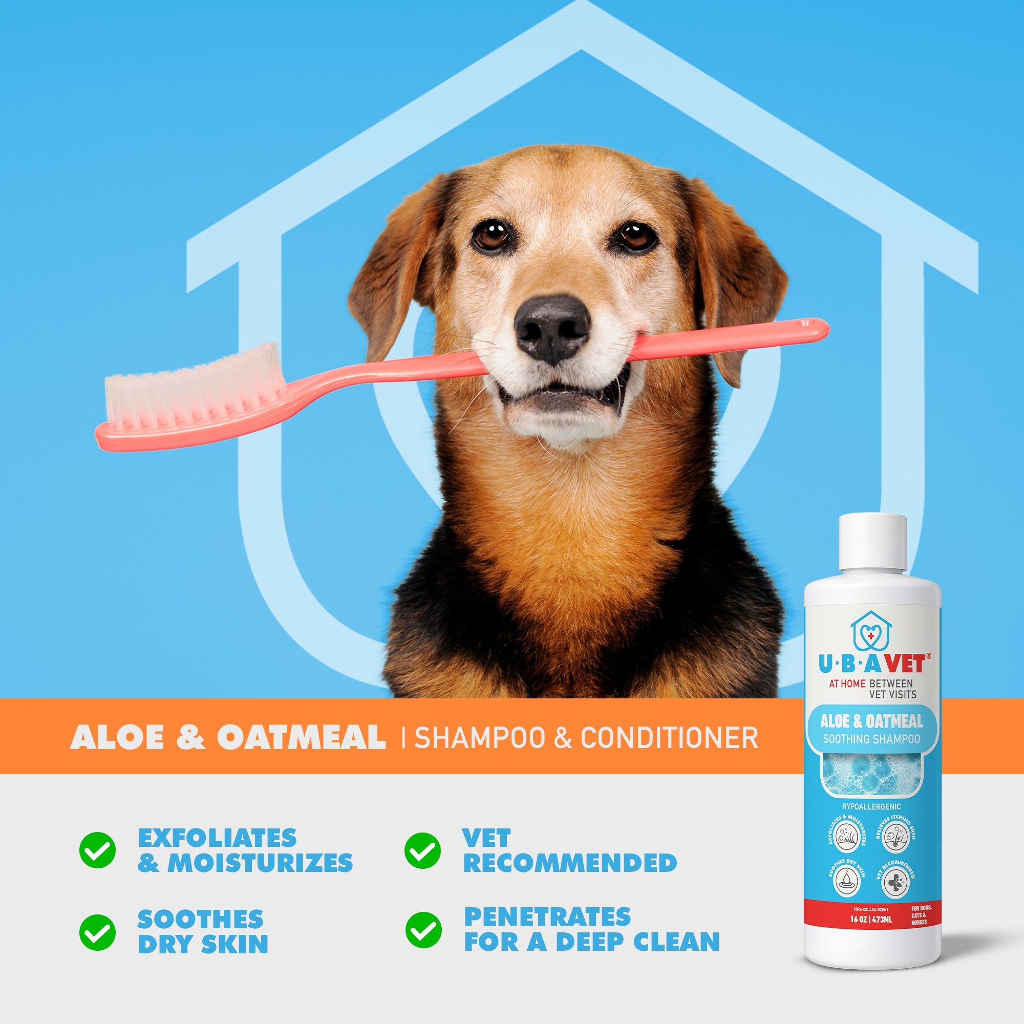 UBAVET Aloe & Oatmeal Shampoo for Dogs & Cats (16.9 fl oz / 500ml)