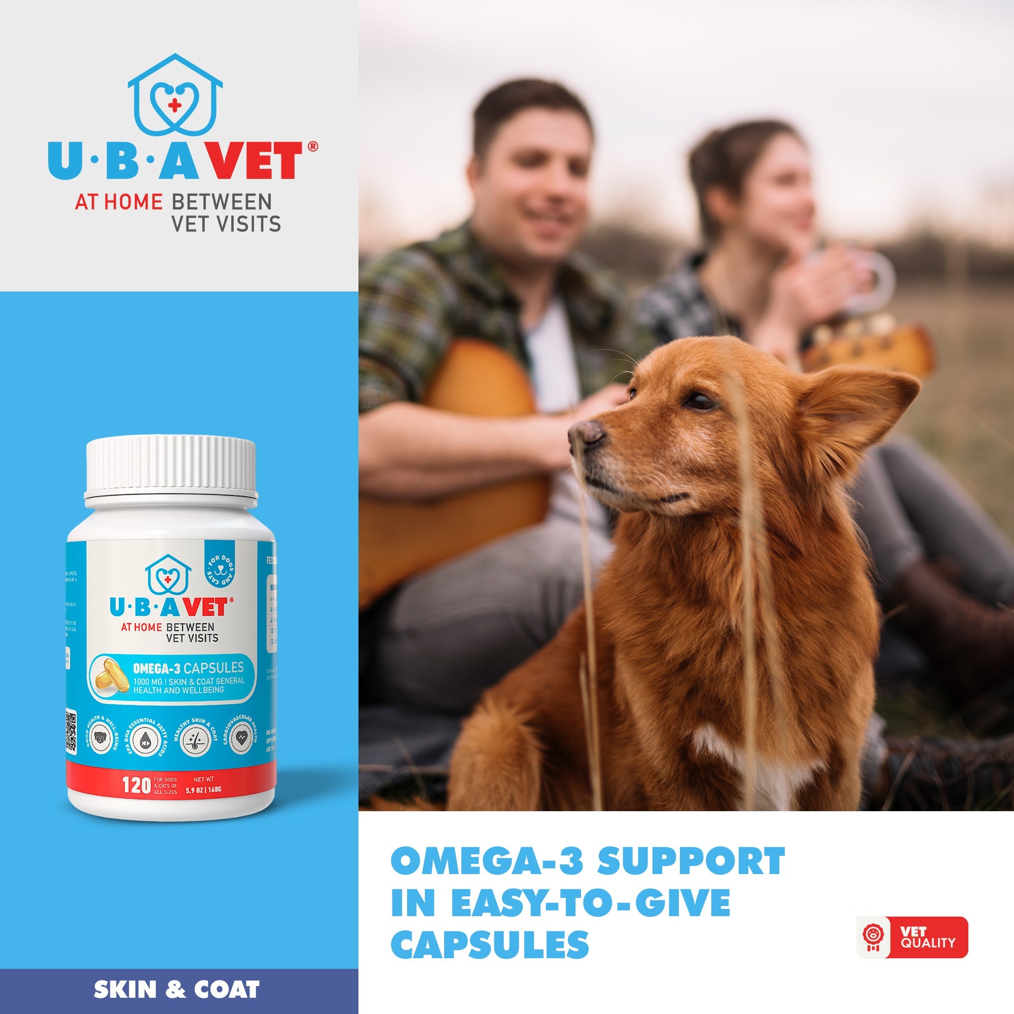 UBAVET Omega-3 Capsules 1000 mg for Dogs & Cats (120 ct)
